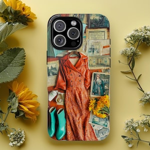 Coque iPhone Angleterre Rainy Garden Walk - Idée cadeau collage voyage printanier, esthétique britannique rétro pour iPhone 16 15 14 13 Pro Max
