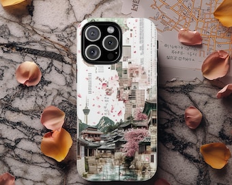 Seoul Spring Collage Tough Phone Case: Blossom & Skyline