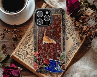 Velvet Memory iPhone Case - Oriental Floral Collage, Cat & Coffee Gift Design, Vintage Art Pattern iPhone 16 15 14 13 Pro Max Case