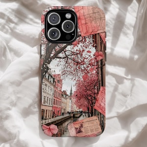 Coque iPhone Cartes postales du canal du Danemark - Cadeau collage de voyage printanier pour les amoureux