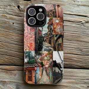 South Korea Cherry Coast iPhone Case - Spring Travel Collage Aesthetic Gift For Her, Korean Cherry Blossom iPhone 16 15 14 13 Pro Max Cover