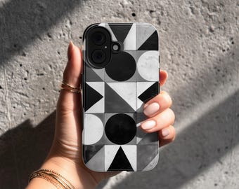 Funda para iPhone Noir Geometry: Diseño geométrico minimalista en blanco y negro