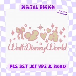 Design de bordado digital de orelhas de rato em castelo mágico – Arquivo digital fofo em tons pastéis para bordado à máquina (PES, DST, JEF, VP3)