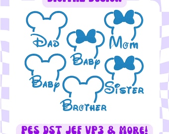 Digital Family Bundle Magical Mouse Ears Embroidery Design – File for Machine Embroidery (Many Formats)