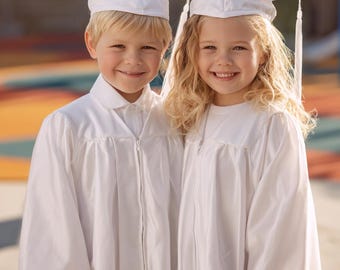 Children White Graduation Cap and Gown Set for Kids | Preschool & Kindergarten Graduation Outfit