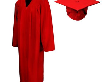Adult Red Graduation Cap and Gown Set – Matte Finish, Classic Academic Attire for Ceremony, Size Options Available