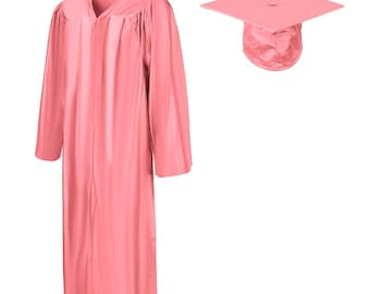 Adult Pink Graduation Cap and Gown Set – Shiny Finish, Classic Academic Attire for Ceremony, Size Options Available