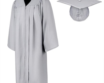 Adult Silver Graduation Cap and Gown Set – Matte Finish, Classic Academic Attire for Ceremony, Size Options Available
