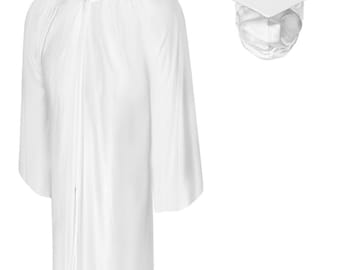 Adult White Graduation Cap and Gown Set – Shiny Finish, Classic Academic Attire for Ceremony, Size Options Available