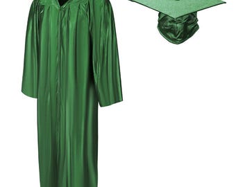 Adult Forest Green Graduation Cap and Gown Set – Shiny Finish, Classic Academic Attire for Ceremony, Size Options Available