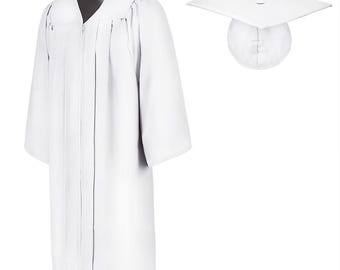 Adult White Graduation Cap and Gown Set – Matte Finish, Classic Academic Attire for Ceremony, Size Options Available