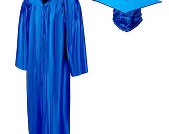Adult Royal Blue Graduation Cap and Gown Set – Shiny Finish, Classic Academic Attire for Ceremony, Size Options Available