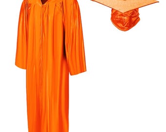 Adult Orange Graduation Cap and Gown Set – Shiny Finish, Classic Academic Attire for Ceremony, Size Options Available