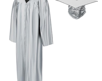 Adult Silver Graduation Cap and Gown Set – Shiny Finish, Classic Academic Attire for Ceremony, Size Options Available