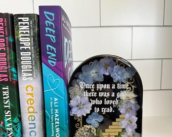 Sujetalibros de resina epoxi «Érase una vez» / «Érase una vez una niña a la que le encantaba leer» / Decoración única para el hogar / Regalo para lectores
