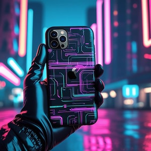 Cyberpunk Glitch Phone Case Design: Neon Tech Vector Art (Digital Download