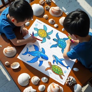 Under the Sea coloring pages svg pdf png, 10 printable ocean animals outline sheets for kids, sea life digital download