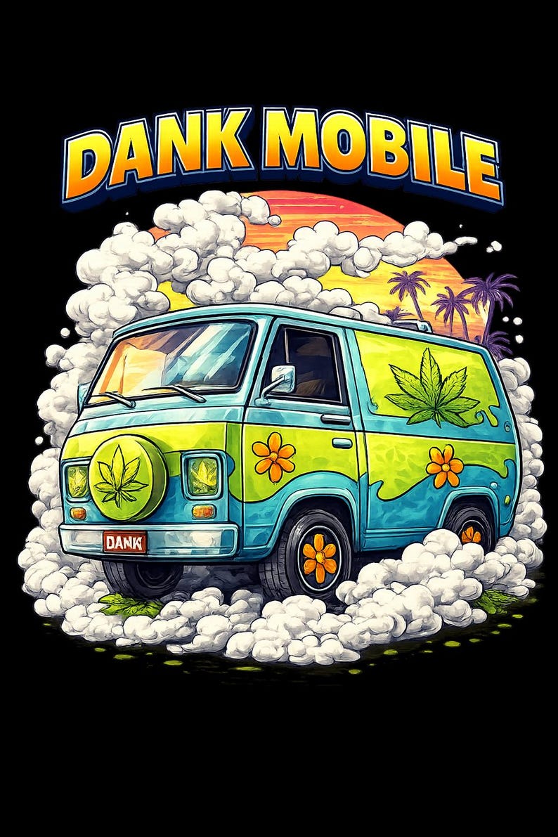 Dank Mobile Shirt Design, Funny Stoner Van Graphic, Retro Cannabis Tee ...