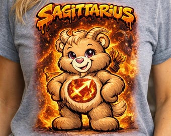 Urso do Zodíaco Sagitário PNG | Design de Camiseta Astrológica | Arte Retrô de Urso | Download Digital