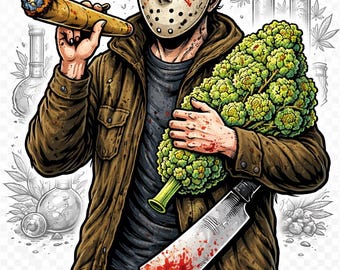 Arte gráfica de terror com tema de maconha | PNG de arte de terror com maconha | Design de camiseta pronto para download