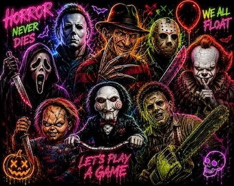 Ícones de terror em neon para o Halloween (PNG)