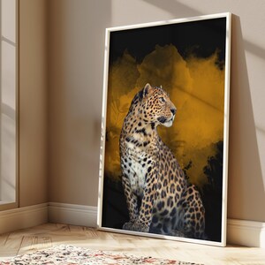 Majestic Leopard: stampa artistica della fauna selvatica Golden Wilderness / poster di carta semi-lucida di alta qualità