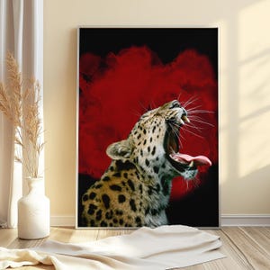Stampa artistica drammatica della fauna selvatica del leopardo / Poster di carta semi-lucida di alta qualità