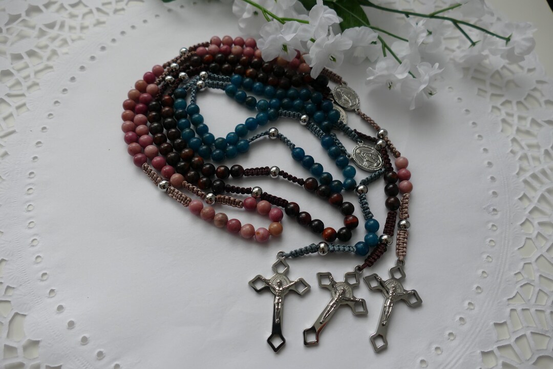 Mini chapelet en pierre naturelle médaille miraculeuse, crucifix — free download