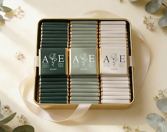 Recuerdos de boda personalizados con chocolate, bombones a medida para invitados, bombones de agradecimiento, obsequios para fiestas de compromiso.