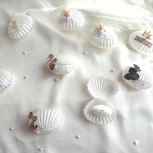Caja de vela de ostra decorada con perlas, velas de concha de mar hechas a mano, velas de boda personalizadas, regalos para despedida de soltera