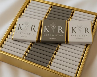 Recuerdos de boda personalizados de chocolate, lámina de oro y plata personalizada