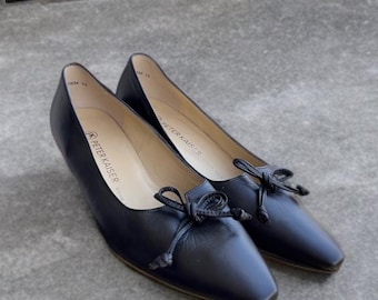 90s Peter Kaiser Leather Ballet Flats Black Pointed Toe Elegant Minimalist Shoes