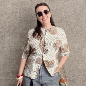 Vintage 90s Nautical Print / Poetcore Blouse Rope Compass Shirt Size M Summer Top