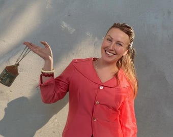 Coral Ramie Silk Jacket Poet Core Literary Girl Romantic Summer Blazer Size M