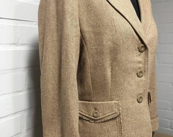 Y2K Vintage Wool mix Beige Colored Jacket for Women Back to School Style Blazer Size M