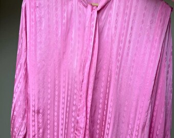 Vintage Celine Seidenbluse aus den 80er Jahren, rosa, elegant, Designerbluse, schicke französische Mode, Größe L