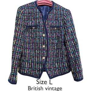 80s Vintage Blue Green Boucle Tweed Blazer / Elegant Office College Style Wool Blend Jacket size M L
