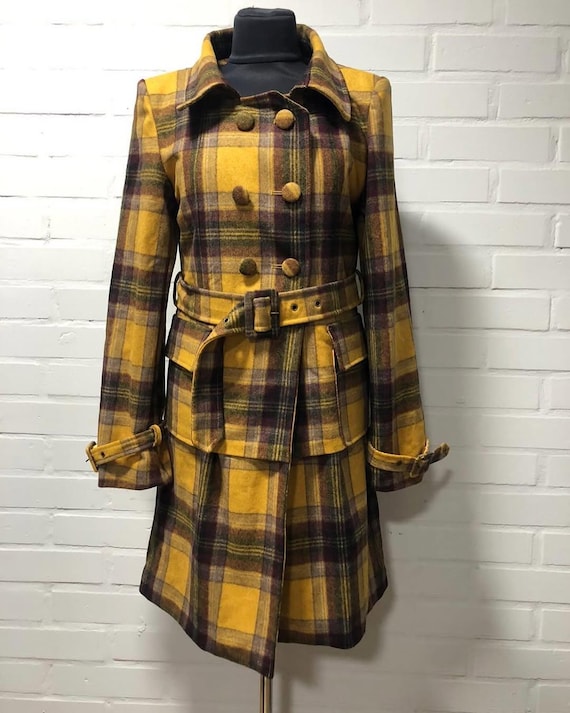 Vintage Women's Coat Wool Lee Cooper Double Breasted Trench Yellow