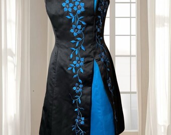 Vintage Festive Black and Blue Prom Dress | Floral Embroidered Gown With  Full Lining | Bridgerton-inspired Formal Dress Size M - Etsy