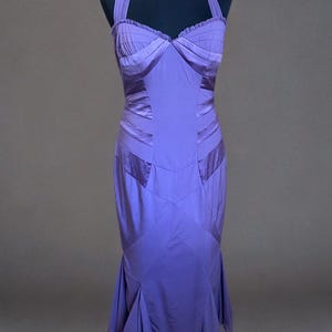 Vintage Karen Millen Silk Purple Dress Halter Neck Evening Gown, Size M US 12, Mermaid Cocktail Dress Y2K Party Dress Glamorous Formal Dress
