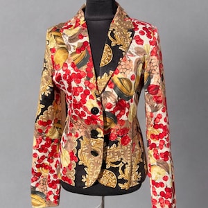 Y2K Vintage Cotton Blend Italian Fruit Print Fitted Jacket Women Size M