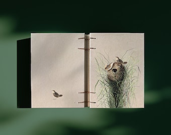A6 Handmade Vintage Journal Notebook Sketchbook — Nuttall's Lesser Marsh Wren