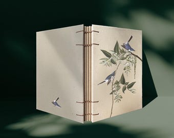 A6 Handmade Vintage Journal Notebook Sketchbook — Blue Grey Flycatcher