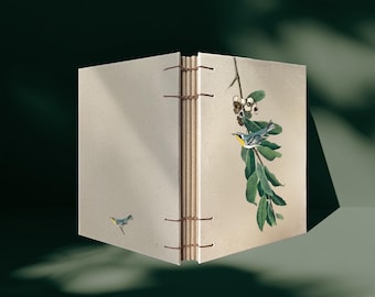 A6 Handmade Vintage Journal Notebook Sketchbook — Yellow Throated Warbler
