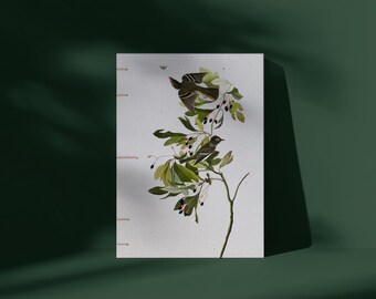 Handmade Vintage Journal Notebook Sketchbook — Small Green Breasted Flycatcher