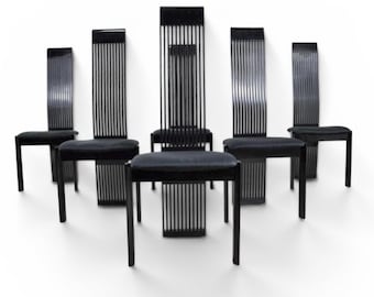 Postmoderner Pietro Castantini für Ello Black Laquer Esszimmerstühle, 1980
