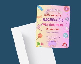 Sweet Candy Birthday Invitation: Editable Canva Template (Digital Download)