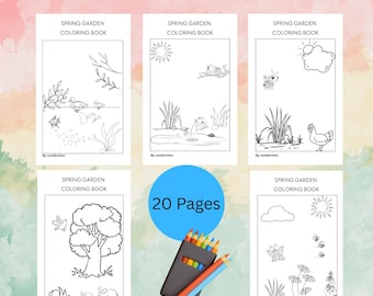 Spring Garden Coloring Book, Kids Nature Activity, Preschool Flower Pages (PDF Download)