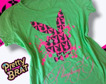 Vintage Y2K Playboy Bunny Tee Monogram design - 2000 mcbling aestethic baddie bimbo clothes