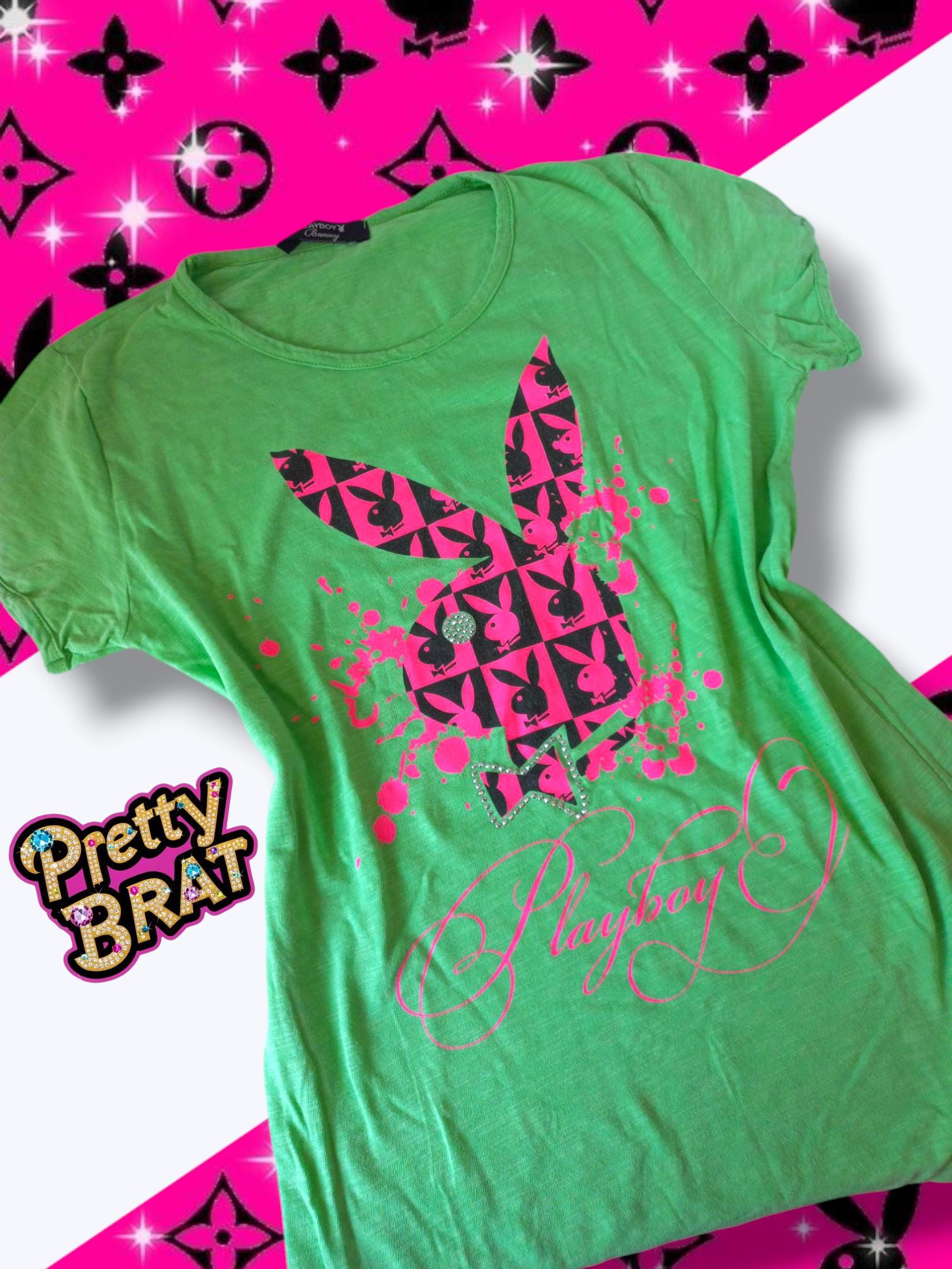 Vintage Y2K Playboy Bunny Tee Monogram Design - 2000 Mcbling 